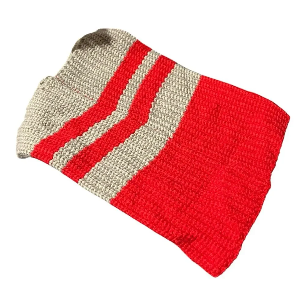Calvin Klein Knit Neck Warmer‎ Womens OS Red Beige Striped Cowl Winter Scarf
